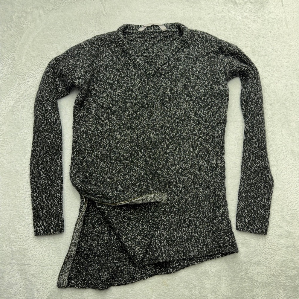 Athleta Sweater Womens XXS Black Marled V-Neck Asymmetrical Side Zip Tunic